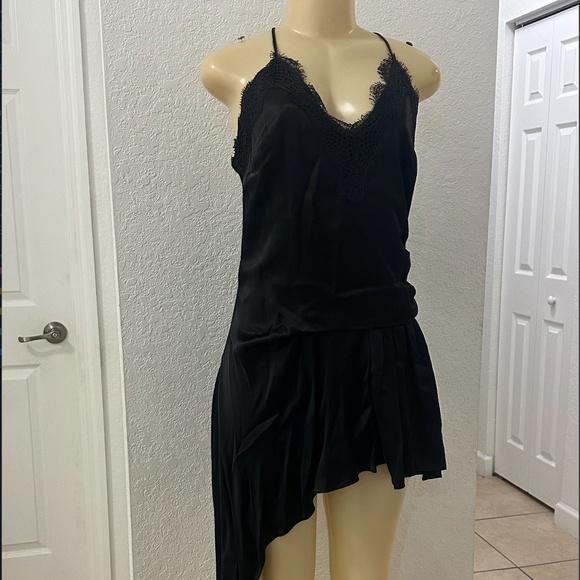 Zara ASYMMETRIC HEM JUMPSUIT LIMITED EDITION Satin. Black. Size Large NWT - Picture 7 of 9